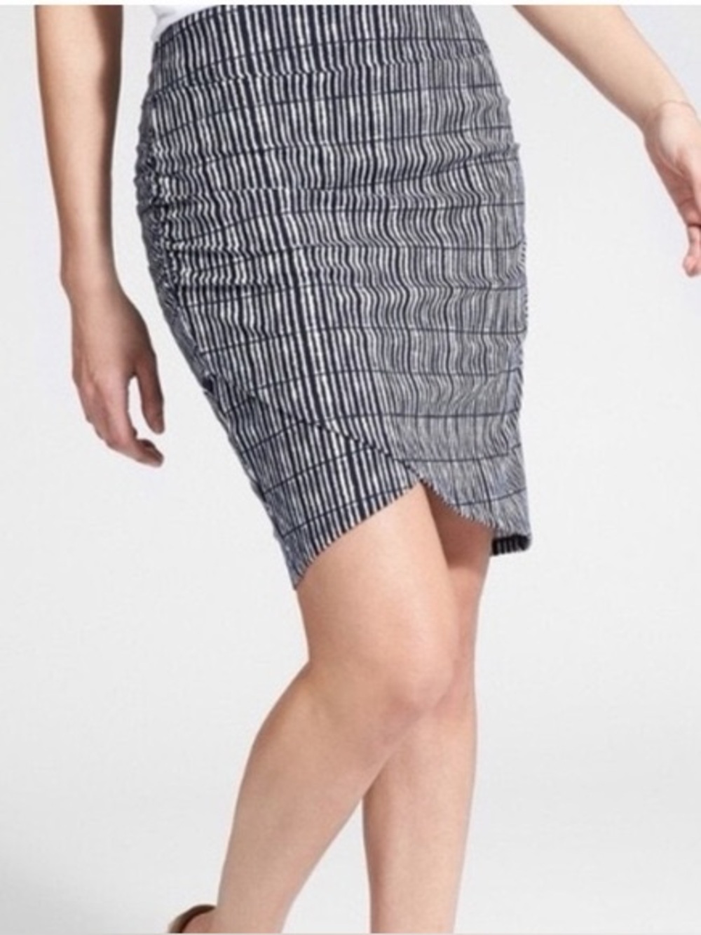 Athleta Kickback Faux Wrap Skirt blue and white mini ruched skirt